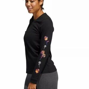 Adidas Black Long Sleeve Tee with Colorful Sleeve Design Size XS